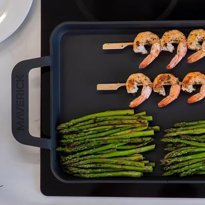 Maverick 22-Inch Preseasoned Carbon Steel Griddle, 4mm Heavy-Duty Flat Top Grill Pan with Raised Edges & Integrated Handles