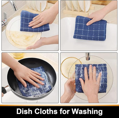 Mordimy 100% Cotton Terry Cloth Dish Cloths, Soft and Absorbent Checkered Dish Towels, Quick Drying Dish Rags for Washing Dishes, 8 Pack, 12 x 12 Inches, Navy Blue