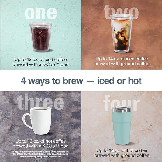 Hamilton Beach FlexBrew Advanced 4-in-1 Single Serve Hot & Iced Coffee Maker with Removable 45 oz. Water Reservoir, Use Pod Packs and Grounds, Fast Brewing, Kitchen Makeover Blue