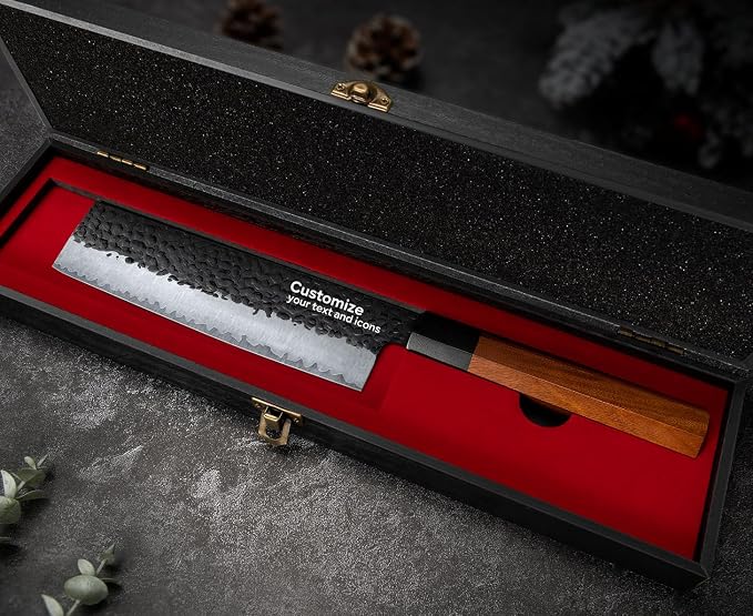 FAMCÜTE Custom Engraved 7'' Nakiri Knife, Hand Forged 5-Layer 9CR18MOV Steel Japanese Chef Knife with Rosewood Handle, Personalized Birthday Gifts for Men/Dad (Luxury Sandalwood Box)