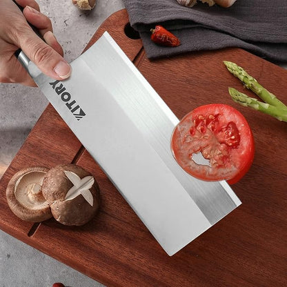 Kitory Cleaver 7", Lite Chinese Chef`s kitchen knife, for unfrozen meat and vegetable, pakkawood handle with super sharp 50Cr16MoV German Stainless steel blade, gift box
