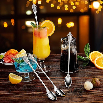 KEAWELL Luxurious 9 Inch Long Iced Tea Spoon Set - 4 Pieces - Gorgeous Design with Exceptional Mirror Polished Finish - 18/10 Stainless Steel- Perfect for Tall Glasses, Cocktails (Silver)