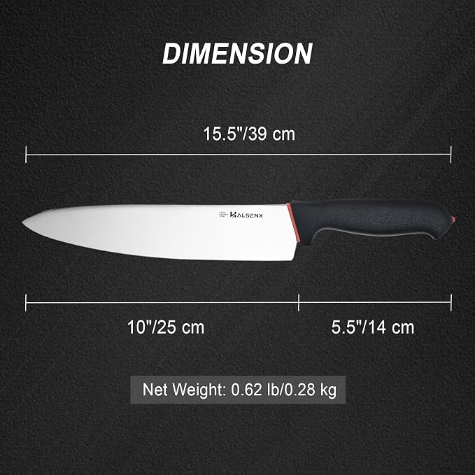 Chef Knife 10 Inch,High Carbon Stainless Sharp Blade with Non-Slip Softgrip, Multi-Purpose Kitchen Knife for Meat, Fruit & Vegetables Cutting (Black)