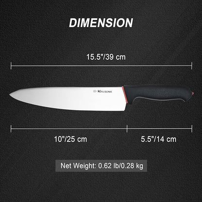 Chef Knife 10 Inch,High Carbon Stainless Sharp Blade with Non-Slip Softgrip, Multi-Purpose Kitchen Knife for Meat, Fruit & Vegetables Cutting (Black)