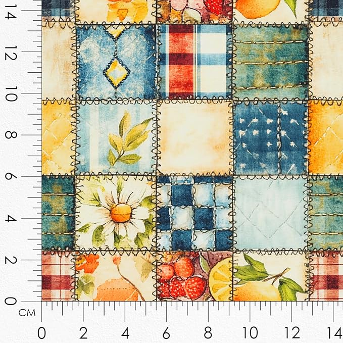 Summer Lemon Patchwork Cotton Fabric Panel – Six 10×10 inch Designs + Bonus 29.5×19.6 inch Patchwork Sheet, 100% Turkish Cotton 140 GSM