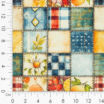 Summer Lemon Patchwork Cotton Fabric Panel – Six 10×10 inch Designs + Bonus 29.5×19.6 inch Patchwork Sheet, 100% Turkish Cotton 140 GSM