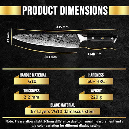 SliceElite Elite Series 8 Inch Chef Knife VG10 Damascus Steel Forged G10 Handle Sharp Kitchen Vegetable Meat Chopper Cutting Cooking Carving Precision Cleaver BBQ Fruit Professional Gift Blade Tool