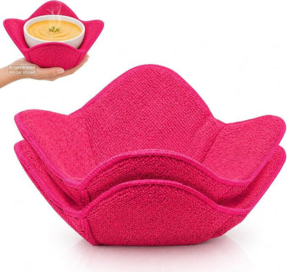 Set 2X Pink 7" sq. x 4" H Inch Microwave Bowl Cloth Hot Pads Pot Holders Polyester Microwavable Bowl Cozies for Food, Ooma, Ramen Bowls Cozy or Soup Koozie, Good Kitchen Accessories, Gadgets