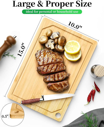 Kitsure Bamboo Cutting Board - Multi-Sizes Wooden Cutting Boards for Kitchen, Convenient Kitchen Essentials with Deep Juice Grooves， Cutting Board for Chopping & Serving, Large, Natural