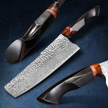 7.9in nakiri chef knife,handmade damascus steel blade ebony handle,japanese style kitchen vegetable knife with leather sheath,cutting cooking knives for kitchen