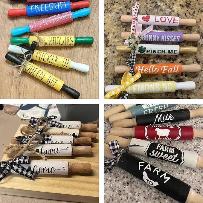 6 pcs 7 Inch Vintage Wooden Rolling Pin, Perfect for Kitchen Decoration, Tiered Tray Decor and Arts Crafts