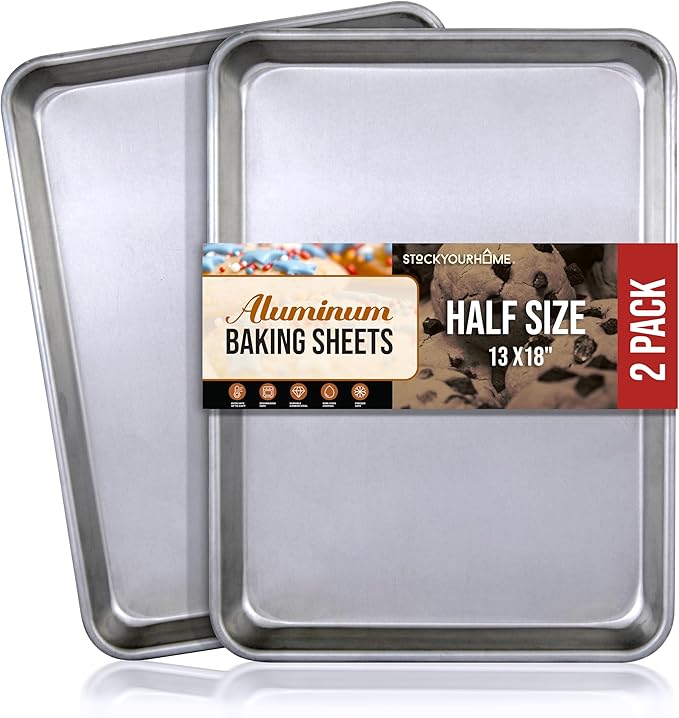 13x18 Aluminum Baking Sheet Pan (2 Pack), Commercial Half Size Rimmed Baking Pans for Oven, Freezer, & Bun Racks, Heavy Duty Baking Sheet Cake Pan, Extra Large Cookie Sheets for Baking & Cooking
