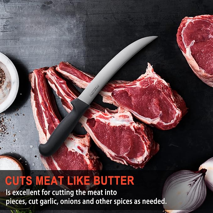 8 Inch Curved Breaking Butcher Knife With Ergonomic Handle, Good Sharpness For Meat Steak Cutting Slicing, High-Carbon Japanese Stainless Steel