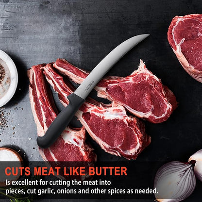 8 Inch Curved Breaking Butcher Knife With Ergonomic Handle, Good Sharpness For Meat Steak Cutting Slicing, High-Carbon Japanese Stainless Steel