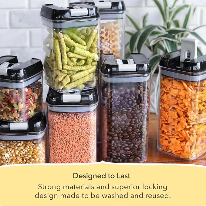 Simply Gourmet Airtight Food Storage Containers with Lids – 7 Piece Assorted Size Kitchen Pantry Organization Set, BPA-Free Clear Plastic, Stackable Containers for Cereal, Flour, Sugar, Rice, Snacks