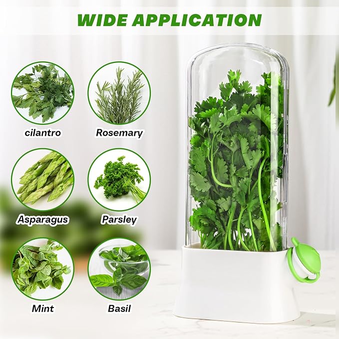 Baderke 2 Pieces Herb Saver for Refrigerator Fresh Herb Keeper Cilantro Container for Fridge Saver Pod for Cilantro, Parsley, Asparagus, Keeps Vegetables for 2-3 Weeks(White)
