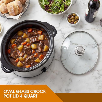 Oval Glass Lid 4 Quart Replacement for Hamilton Beach 33443 Slow Cooker, 4qt Slow Lid Replacement, Clear Cooker Lid Replacement Part