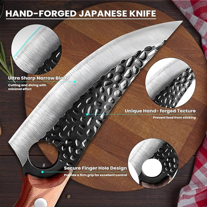 MDHAND Chef Knife - Hand Forged Kitchen Knives, High Carbon Steel Viking Knives, Meat Cutting Knife for Kitchen, Japanese Chef Knives for Camping, BBQ, Hunting, Gifts for Men