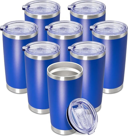 20 oz Tumbler Coffee Travel Tumblers Bulk with Lid Stainless Steel Double Wall Vacuum Insulated Mug Powder Coated Cups fit Car Cupholder for Hot and Cold - Dark Blue, 8Pack