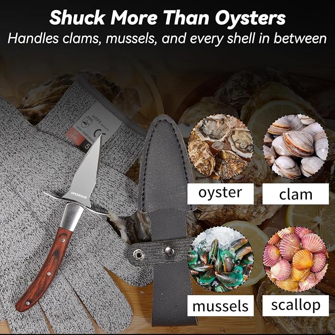 Oyster Knife,Oyster Shucking Kit, Oyster Shucking Knife With Comfort Wood-handle,Sturdy And Sharpness Oyster Knives,Oyster Shucker With 5 leve Protection Cut-resistant Glove(M)