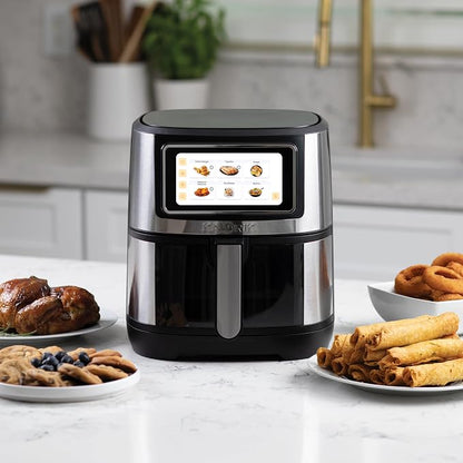 Kalorik Air Fryer VIVID TOUCH Series 5 Quart Capacity with High-Resolution Touchscreen 202 Cooking Presets in 12 Food Categories with View Window, 1500-Watts, Stainless Steel