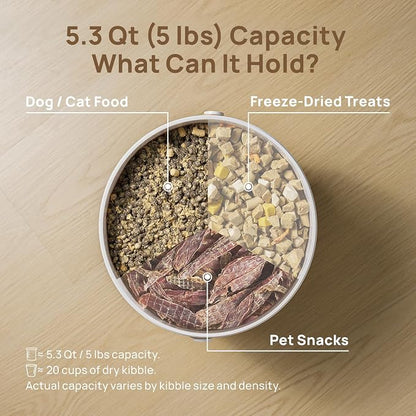 smartoo Vacuum Cat Dog Food Storage Container 5 lb/5.3 Qt, Airtight Dry Dog & Cat Food Bin with One-Button Vacuum Sealing, Magnetic Scoop Incl., BPA-Free, Durable Storage with Rechargeable Battery