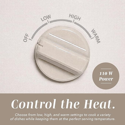 COOK WITH COLOR 2QT Mini Electric Round Slow Cooker - Adjustable Settings, Removable Stoneware Pot, Tempered Glass Lid, Dishwasher Safe, Cool-Touch Side Handles, Sand