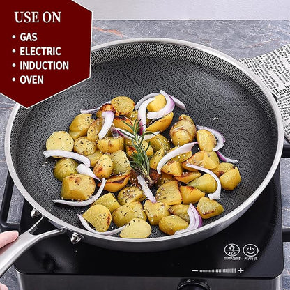 LOLYKITCH 6 QT Tri-Ply Stainless Steel Non Stick Sauté Pan with Lid and 8-10 Inch Frying Pan,Induction Hybrid Cookware Set, Oven Safe and Detachable Handle
