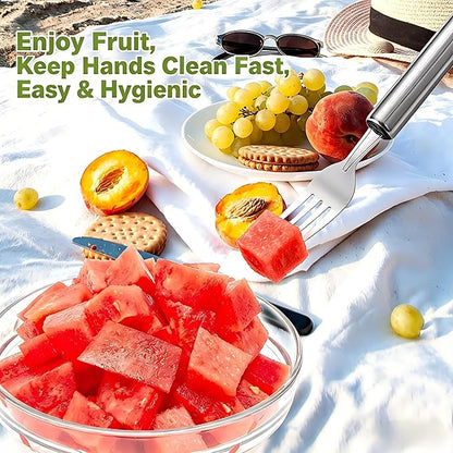 Watermelon Slicer & Fork,2-in-1 Stainless Steel Fruit Cutter Tool for Kitchen Gadgets, Watermelon Fork Slicer Cutter for Summer Party, Camping & Picnic, (2 Packs)