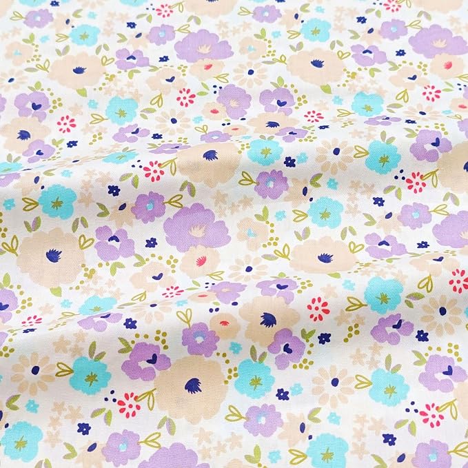 Light Weight Natural Cotton Fabric by the Yard DIY Making Supplies Quilting Patchwork Fabric Fat Quarter Bundles DIY for Quilting Cotton Patchwork Cushions (Big Purple Flowers, 1 Yard)