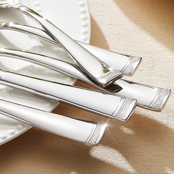 KINGSTONE Silverware Set, 65-Piece Flatware Set for 12, 18/10 Stainless Steel Cutlery Set with Bead Edge, Utensil for Kitchen, Home, Party, Wedding, Mirror Polished, Dishwasher Safe, Featured Gifts