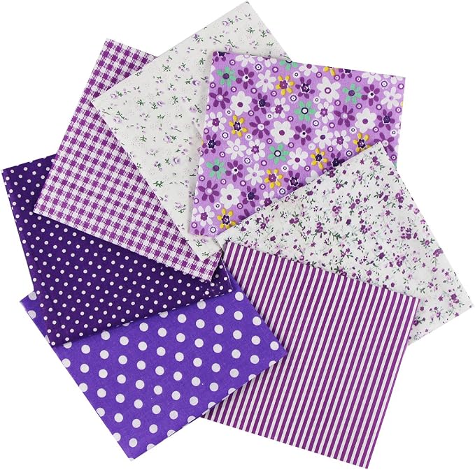 aufodara 7pcs Different Patterns Cotton Fabric Squares 50 x 50 cm DIY Craft Tissue Cloths Bundles for Sewing Quilting Scrapbooking Patchwork Handmade Arts (Purple)