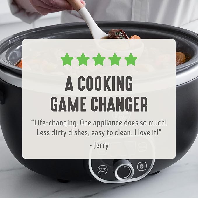 GreenLife 6QT Slow Cooker, Non-Toxic PFAS-Free Ceramic Nonstick Removable Interior Bowl, Programmable, Family Friendly, Keep Warm, Stovetop & Oven Safe, Dishwasher Safe Crock, Timer, Glass Lid, Black