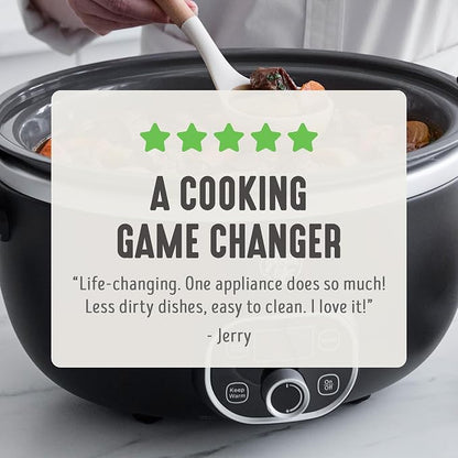 GreenLife 6QT Slow Cooker, Non-Toxic PFAS-Free Ceramic Nonstick Removable Interior Bowl, Programmable, Family Friendly, Keep Warm, Stovetop & Oven Safe, Dishwasher Safe Crock, Timer, Glass Lid, Black