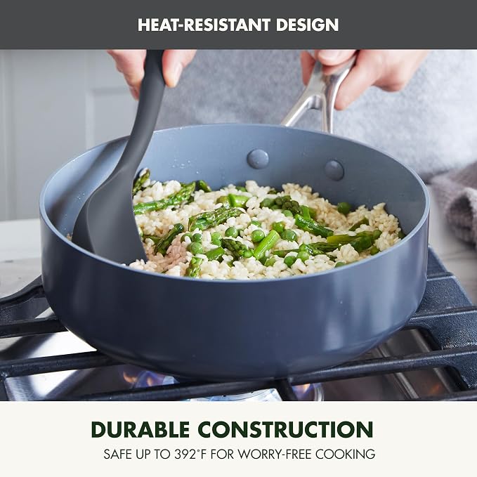 GreenPan Silicone Solid Spoon, Mixing Stirring Serving, Cooking Kitchen Utensil, Flexible Rubber Nonstick Cookware, Rigid Steel Core, Heat-Resistant, Anti-Slip Handle, BPA-Free, Dishwasher Safe, Gray