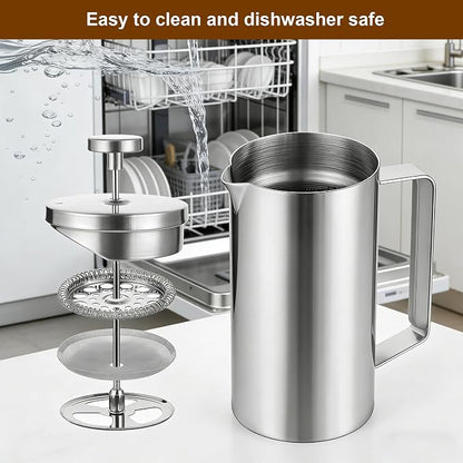 600ml Small French Press Coffee Maker, Double Wall Stainless Steel Coffee Press Pot with Detachable Filter, Cool Touch Insulated Handle, Dishwasher Safe Portable Brewer for Home Camping Travel