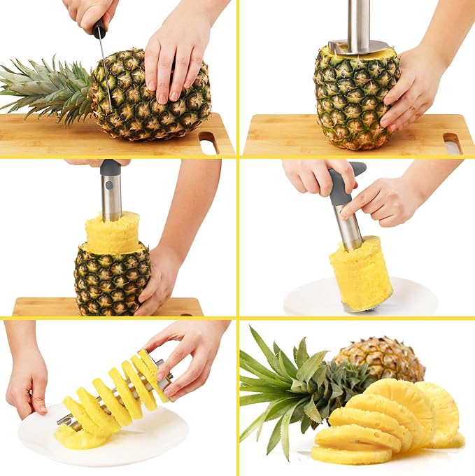 Zulay Kitchen Pineapple Corer and Slicer Tool – Stainless Steel Pineapple Cutter with Eye Remover Tool – Ergonomic Handle & Easy Core Remover – Reinforced Heavy-Duty Blade – Gray