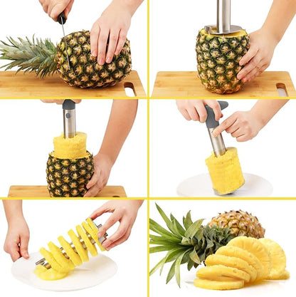 Zulay Kitchen Pineapple Corer and Slicer Tool – Stainless Steel Pineapple Cutter with Eye Remover Tool – Ergonomic Handle & Easy Core Remover – Reinforced Heavy-Duty Blade – Gray