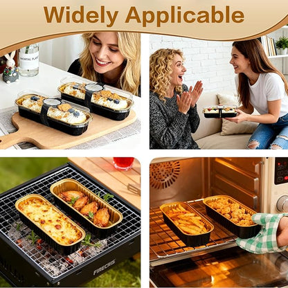 Mini Cake Pans with Lids and Spoons 200 Pack, Mini Loaf Pans with lids 6.8oz, Small Disposable Aluminum Foil Loaf Pans, Rectangular Baking Container for Party, Picnics and Birthday (Black)