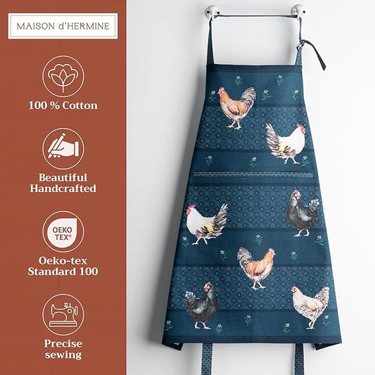 Maison d' Hermine 100% Cotton Apron for women with Pocket Kitchen Chef Apron for Men Cooking Spring Summer