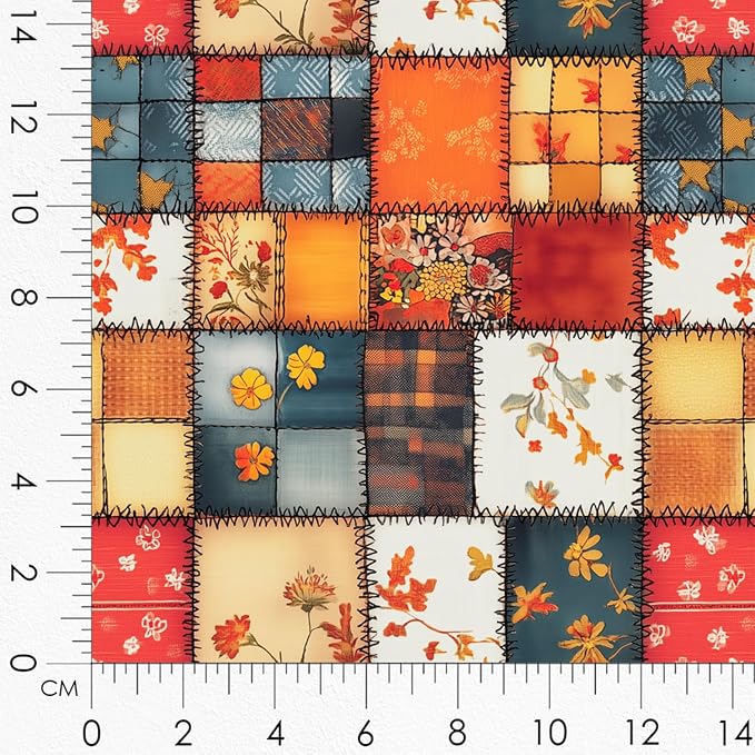 Autumn Patchwork Cottage Fabric Panel – Six 10×10 inch Designs + Bonus 29.5×19.6 inch Patchwork Sheet, 100% Turkish Cotton 140 GSM