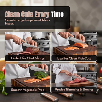 7 pcs German Knife, High Carbon Stainless Steel Knife Set with Pakka Wood Handle, Built-in Sharpener, Chef Knife (7 PCS KNIFE SET)