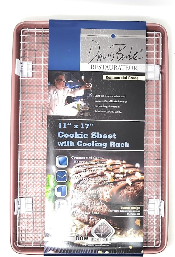 Generic David Burke Kitchen Commercial Weight Non-Stick Bakeware Large Cookie Sheet Pan With Cooling Rack 17 X 11"" Rose Gold