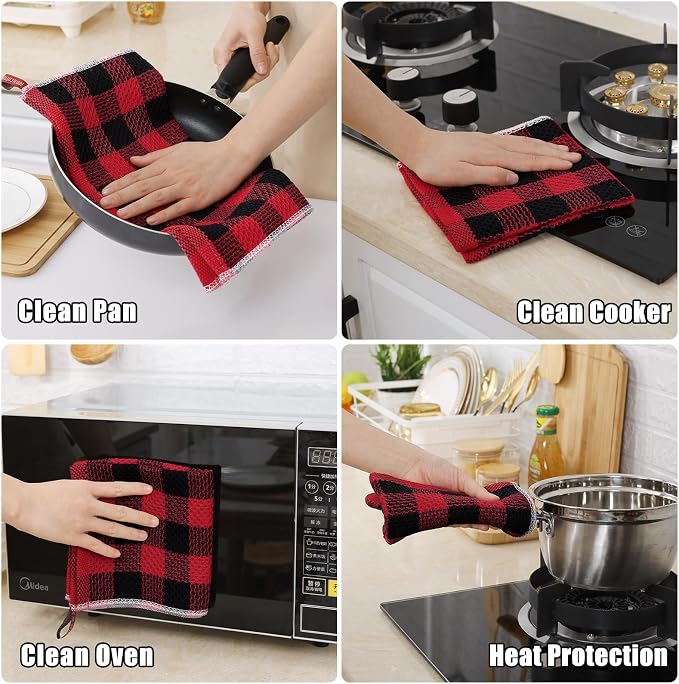 Homaxy Kitchen Towels and Dishcloths Set, 12" x 12" and 13" x 28", Set of 8 Bulk Cotton Waffle Weave Dish Towels, Super Soft Absorbent Hand Towels for Kitchen, Red & Black