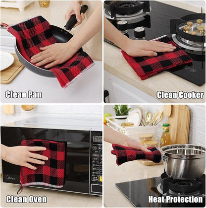 Homaxy Kitchen Towels and Dishcloths Set, 12" x 12" and 13" x 28", Set of 8 Bulk Cotton Waffle Weave Dish Towels, Super Soft Absorbent Hand Towels for Kitchen, Red & Black