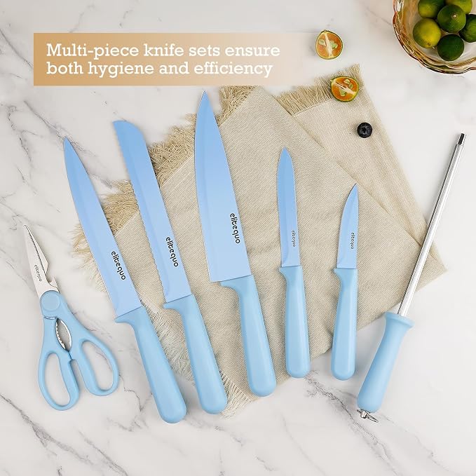 8 Piece Kitchen Knife Block Set with Sharpener,Dishwasher Safe,German Stainless Steel Knife Block Set