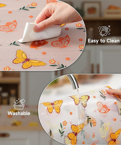 Cooyes Shelf & Drawer Liner for Kitchen Cabinets Non-Adhesive, Waterproof and Washable EVA Shelf Paper, Protect & Decorate Dresser, Bathroom, and Cupboards (Colorful Butterfly, 17.7" W x 78.7" L)