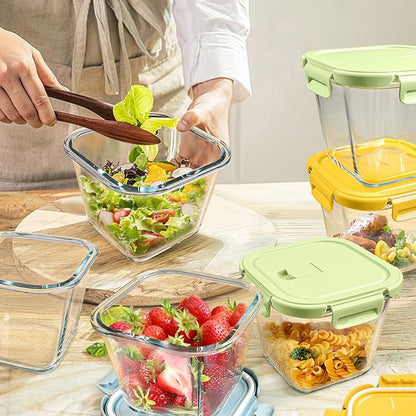 Glass Soup Containers with Lids 32oz - Borosilicate Glass Storage Containers 4 Cup, Freezer to Microwave Safe, Airtight Leak Proof, Square Meal Prep Containers for Lunch Travel- 6 Pack