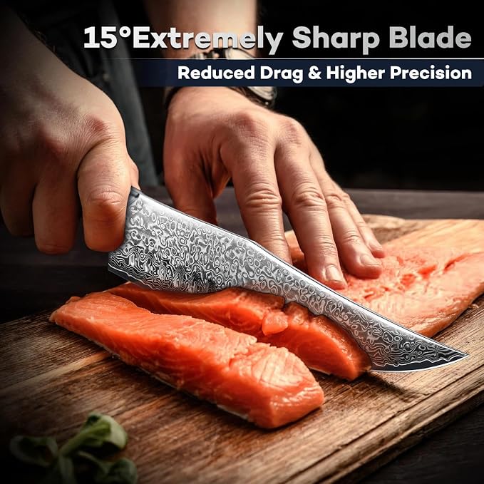 DRAGON RIOT Japanese Chef Knife, Damascus Kitchen Knife with VG10 Steel Core, Ultra Sharp Handmade Cooking Knives with Ergonomic Handle, Premium Gift Box for Mon and Dad