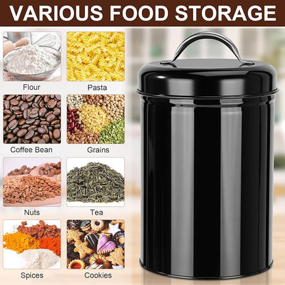 LemonRoad 10 Pack Metal Food Storage Canisters with Handle Lid 48 oz Airtight Black Coffee Container Farmhouse Kitchen Jar for Coffee, Tea, Sugar, Cookie, Flour, Pantry & Countertop Organization